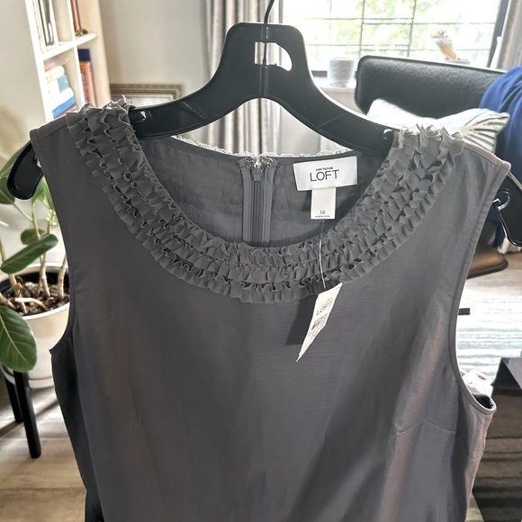NWT Loft Gray Ruffle Trim Sheath Dress - Picture 3 of 4
